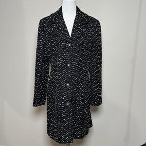 Josephine Chaus Womens 8 Black White Longline Coat Wool Blend Button Elegance